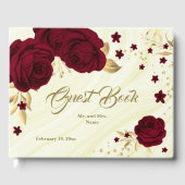 シックなブルゴーニュフローラ葉金ゴールド大理石 ゲストブック (正面)