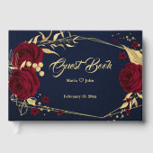 シックなブルゴーニュフローラ葉金ゴールド幾何学海軍 ゲストブック (正面)