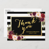 シックなブルゴーニュフローラ金ゴールドブラック結婚ズサンキュー ポストカード (正面/裏面)