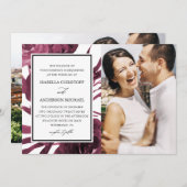 シックなブルゴーニュフローラ2枚結婚の写真 招待状 (正面/裏面)