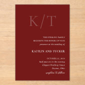 シックなブルゴーニュラストモノグラムはっきりしたエレガントな結婚式 アクリル招待状 (正面)