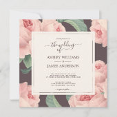 シックなブルゴーニュヴィンテージピンクローズフローラ 招待状 (正面)