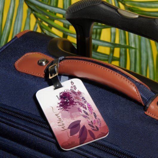 シックなブルゴーニュ水彩フローラモノグラム ラゲッジタグ (正面インサイチュ1)