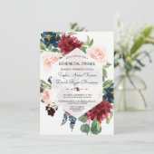 シックなブルゴーニュ海軍フローラ六角リハーサルディナー 招待状 (スタンド正面)