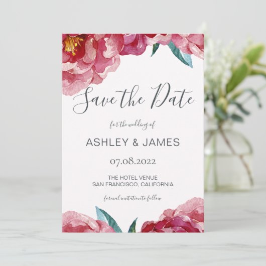 シックなブルゴーニュ牡丹の書は日付を保存 セーブザデート (スタンド正面)