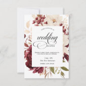 シックなブルゴーニュ白い花リハーサルディナー 招待状 (正面)