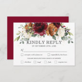 シックなブルゴーニュ結婚フローラの食事の選択RSVPカード 出欠カード (正面/裏面)