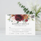 シックなブルゴーニュ結婚フローラの食事の選択RSVPカード 出欠カード (スタンド正面)