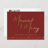 シックなブルゴーニュ赤結婚した金ゴールドとメリー写真 シーズンポストカード (正面/裏面)