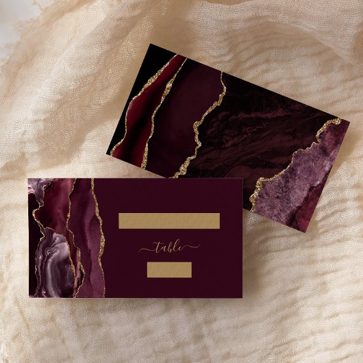 シックなブルゴーニュ赤金ゴールドアゲー結婚トの護衛 プレイスカード