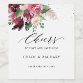 シックなブルゴーニュ赤面とピンクフローラ応援結婚ズ ワインラベル (シングルラベル)