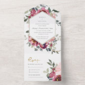 シックなブルゴーニュ赤面バラフローラ水結婚色 オールインワン招待状 (内側)