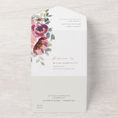 シックなブルゴーニュ赤面バラフローラ水結婚色 オールインワン招待状 (外側)