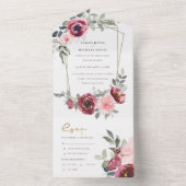 シックなブルゴーニュ赤面バラフローラ水結婚色 オールインワン招待状 (内側)