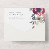 シックなブルゴーニュ赤面バラフローラ水結婚色 オールインワン招待状 (裏面)