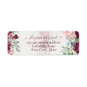 シックなブルゴーニュ赤面ピンクフローラグリーナリー結婚ズ ラベル (正面)