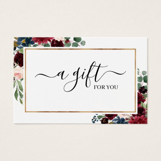 シックなブルゴーニュ赤面フローラギフト証明書カード (正面)