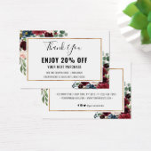 シックなブルゴーニュ赤面フローラ割引クーポンカード (デスク)