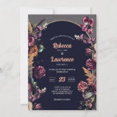 シックなブルゴーニュ赤面フローラ結婚式招待状 招待状 (正面)