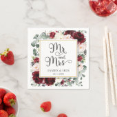 シックなブルゴーニュ赤面結婚ピンクフローラのMr.とMrs. スタンダードカクテルナプキン (インサイチュ)