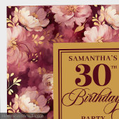 シックなブルゴーニュ赤面金ゴールド水彩30th誕生日 スタンダードカクテルナプキン