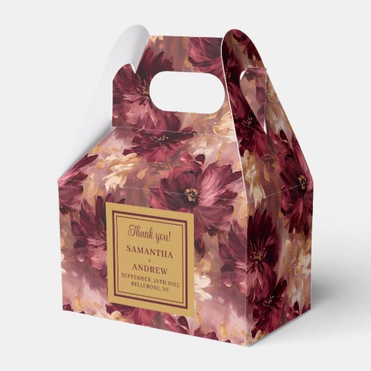 シックなブルゴーニュ赤面金ゴールド結婚式の引き出物ギフトボックス フェイバーボックス (裏面サイド)