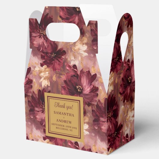 シックなブルゴーニュ赤面金ゴールド結婚式の引き出物ギフトボックス フェイバーボックス (オープン)