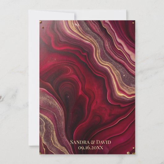 シックなブルゴーニュ金ゴールドアゲートマーブルモダンズ結婚ズ 招待状 (裏面)