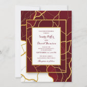 シックなブルゴーニュ金ゴールドアゲートマーブルモダンズ結婚ズ 招待状 (正面)