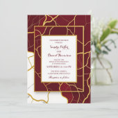 シックなブルゴーニュ金ゴールドアゲートマーブルモダンズ結婚ズ 招待状 (スタンド正面)