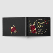 シックなブルゴーニュ金ゴールドフローラリースブラック ゲストブック (全面)