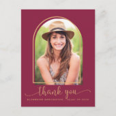 シックなブルゴーニュ金ゴールド写真卒業ありがとう ポストカード (正面)