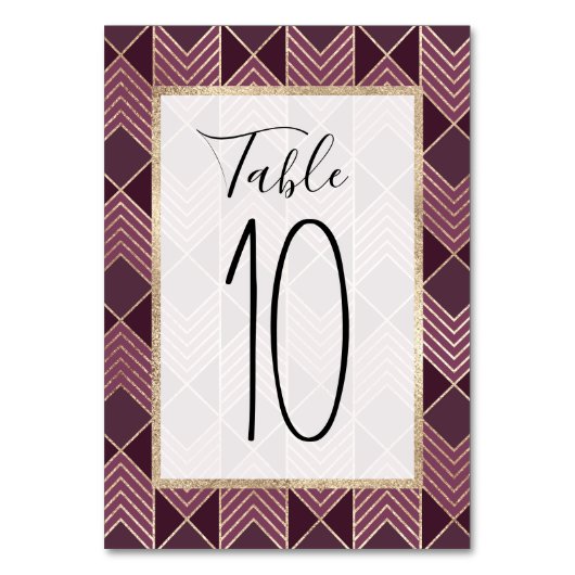 シックなブルゴーニュ金ゴールド矢印シボロン幾何学模様 テーブルナンバー (正面)