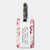シックなブルゴーニュ&ピンクのフローラ縁どブリーズメイド ラゲッジタグ (裏面縦)