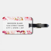 シックなブルゴーニュ&ピンクのフローラ縁どブリーズメイド ラゲッジタグ (裏面横)