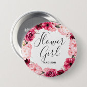 シックなブルゴーニュ&ピンクフローラリースフラワーガール 缶バッジ (正面&裏面)
