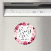 シックなブルゴーニュ&ピンクフローラリースブライドメイド マグネット (インサイチュ (食洗機))