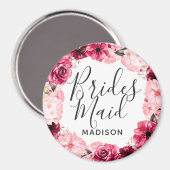 シックなブルゴーニュ&ピンクフローラリースブライドメイド マグネット (正面/裏面)
