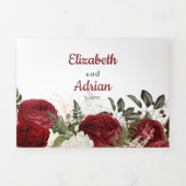 シックなブルゴーニュ&ホワイトフローラエレガントな結婚式 三つ折り招待状 (カバー)