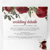 シックなブルゴーニュ&ホワイトフローラエレガントな結婚式 三つ折り招待状 (内部最初)