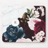 シックなブルゴーニュ&マーブルウォーターカラーフローラモノグラム マウスパッド (正面)