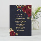 シックなブルゴーニュ&金ゴールドネイビーブルーのシーティンググラフカード 招待状 (スタンド正面)