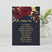 シックなブルゴーニュ&金ゴールドネイビーブルーのシーティンググラフカード 招待状 (スタンド正面)