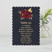 シックなブルゴーニュ&金ゴールドネイビーブルーのシーティンググラフカード 招待状 (スタンド正面)