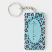 シックなブルーとパープルヒョウのプリントモノグラム キーホルダー (正面)