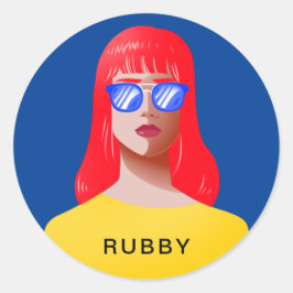 シックなブルーと上品な女性 ラウンドシール