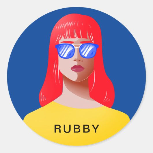 シックなブルーと上品な女性 ラウンドシール (正面)