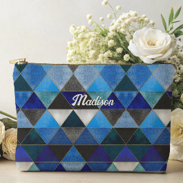 シックなブルーのターコイズグレー幾何学的 アクセサリーポーチ