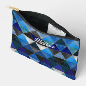 シックなブルーのターコイズグレー幾何学的 アクセサリーポーチ (見開き)