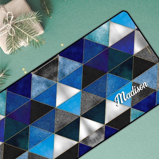 シックなブルーのターコイズグレー幾何学的 デスクマット